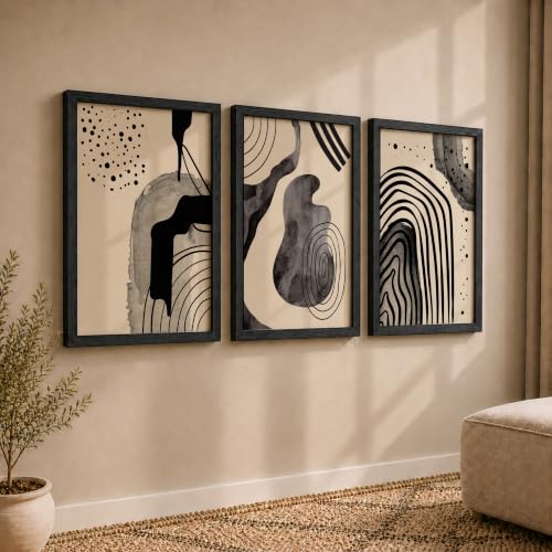Image of NoWorries Abstract Line Art Wall Decor | Set of 3 Framed Paintings for Home Decoration | Minimalist Wall Art for Living Room, Bedroom, Office & Cafe | Modern Prints (Theme: Abstract, Pattern: Line Art) ( Art-6, 17x25inch)