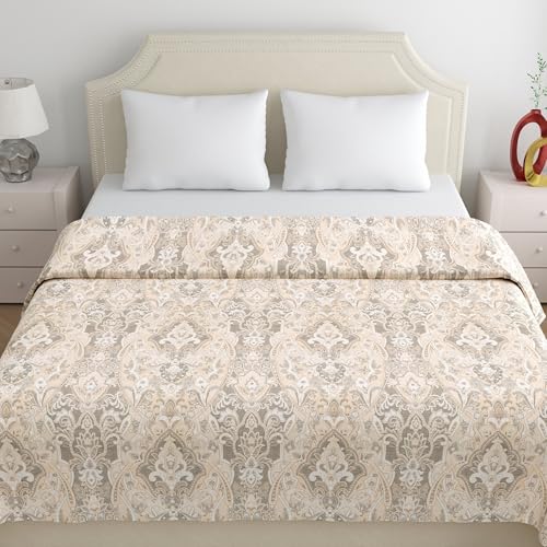 Image of Home Ecstasy 3 Side Zipper Opening Duvet Cover for Double Bed 100% Cotton 300 TC (90 x 100 inch, Colour: Light Brown)