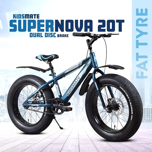 Image of Kidsmate Supernova 20T Fat Tire Cycle for Kids (7-10 Years) | Dual Disc Brake Bicycle with Rigid Fork | 20 x 4.0 Wide Tyres, Strong Steel Frame Bike for Kids - Stelios Blue
