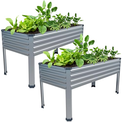 Easllre 2PCS 48×24×30in Galvanized Raised Garden Bed,Metal Elevated Planter Box with...