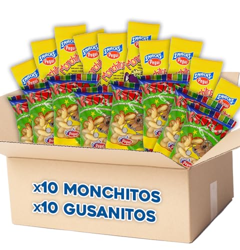 Pack Monchitos + Gusanitos - 10 Bolsas Arroz Inflado Sabor Jamón + 10 Bolsas Mix Aperitivo de Maíz