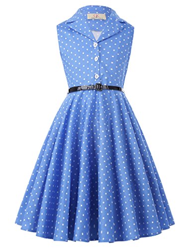 GRACE KARIN Polk Dot Girl Sleeveless Vintage Print Casual Dresses 11yrs CL9000-4