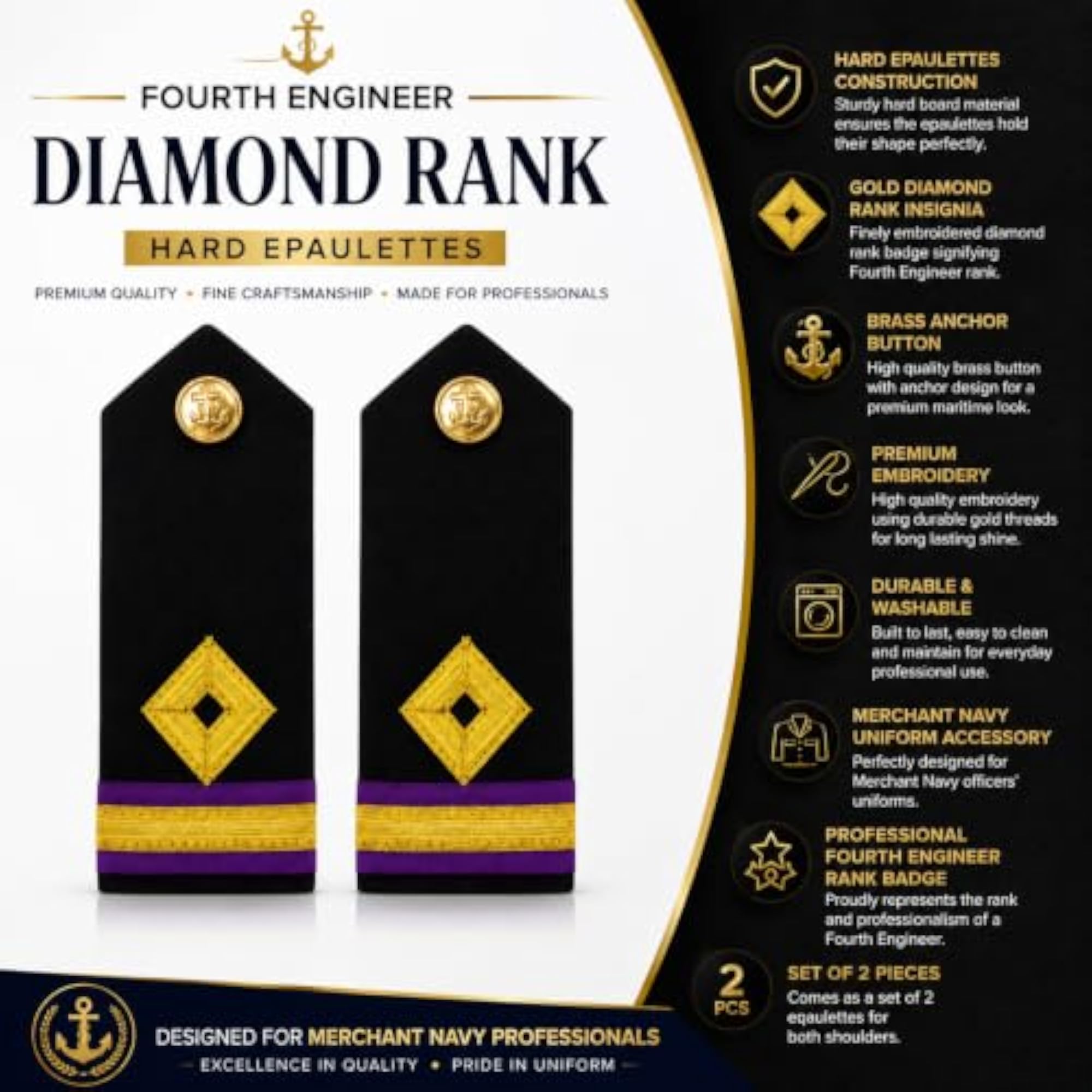Fourth Engineer Diamond Hard Epaulettes Uniform Accessory