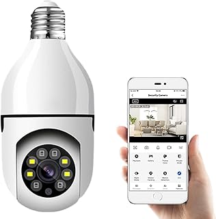LASIEYO Bulb Camera, E27 Light Camera 1080P WiFi Home 360 Degree Auto Tracking Panoramic With Two Way Audio/Auto Tracking/Motion Detection/Night Vision Security (White)
