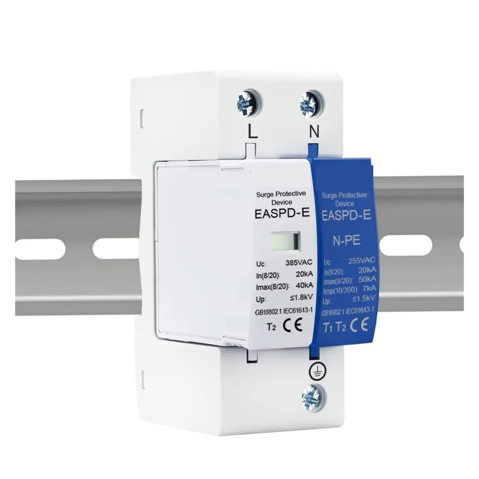 AC SPD 1P+NPE 3P+NPE 50KA T1 T2 385V 275V House Lightning Surge Protector Protective Low-Voltage Arrester Device Din Rail(4P,AC 385V)
