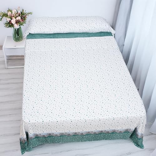 H HANSEL HOME Juego de Sábanas de Coralina Térmicas para Invierno - Cama 135, 3 Piezas: Funda de Almohada, Bajera Ajustable y Encimera - Suaves y Calentitas, Estrella Verde
