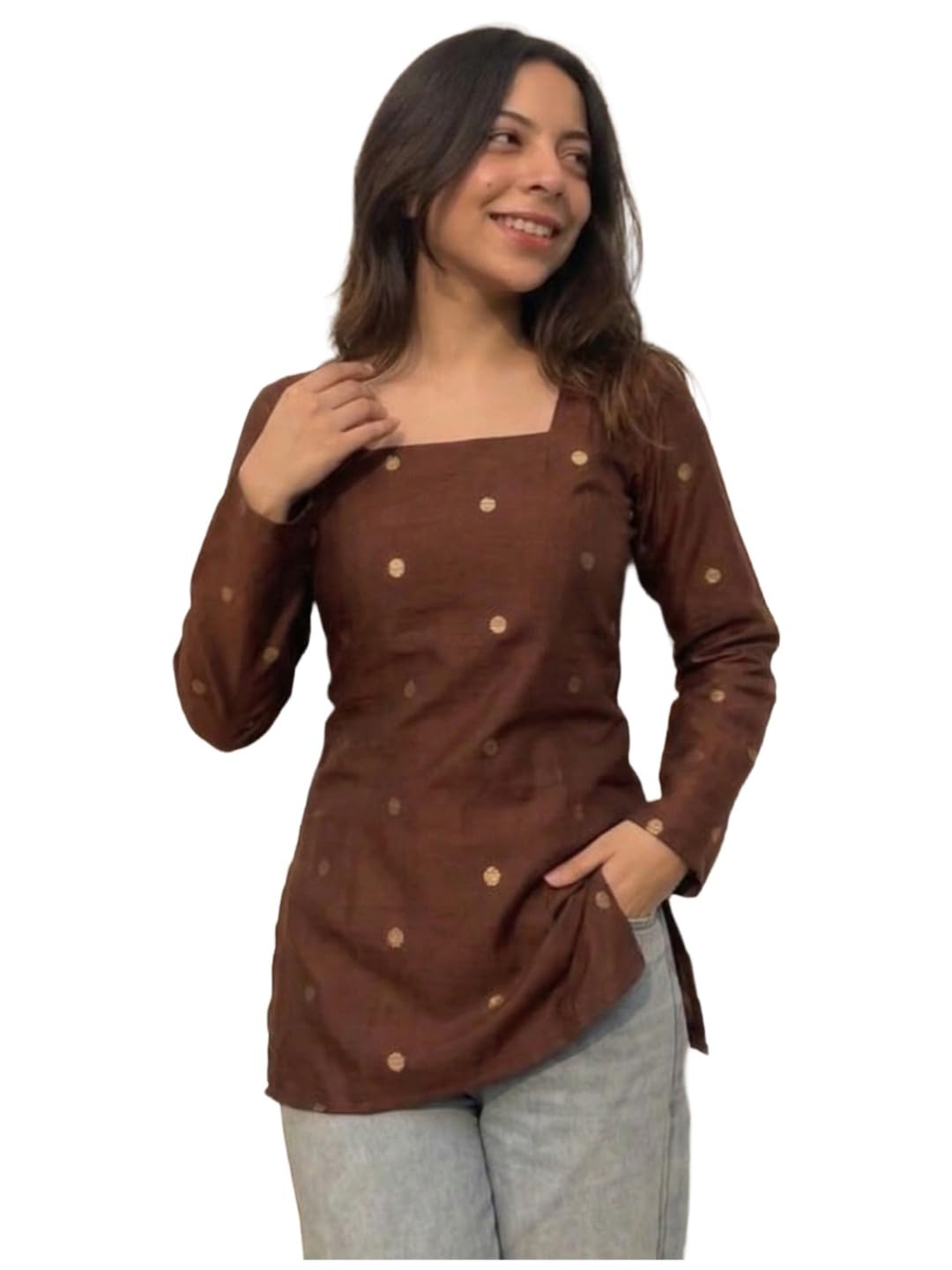 Women’s Viscose Printed Short Kurti | Straight Fit Ethnic Top with Square Neck | Bell Sleeve Casual Indian Kurta for Office College, Party-image-24