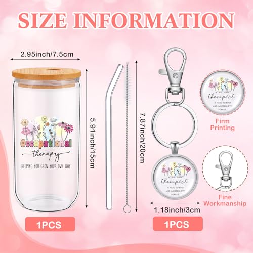 Kacctyen 3 Pcs Occupational Therapy Gift for Women Occupational Therapist Makeup Bag with Keychain 17 oz Inspirational Glass Cups with Lids and Straws Therapy Gifts for Therapists OT Women - Image 4