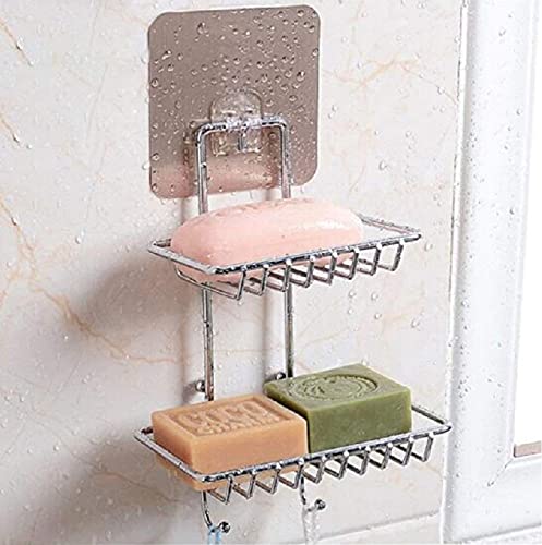 ATMIYA CREATION Double Layer soap Dish Holder Stainless Steel Wall Hanging Soap Storage Rack for Kitchen Bathroom-with Self Adhesive Magic Sticke, Storage Shelves (2 Layer Shop Holder Multi Design)