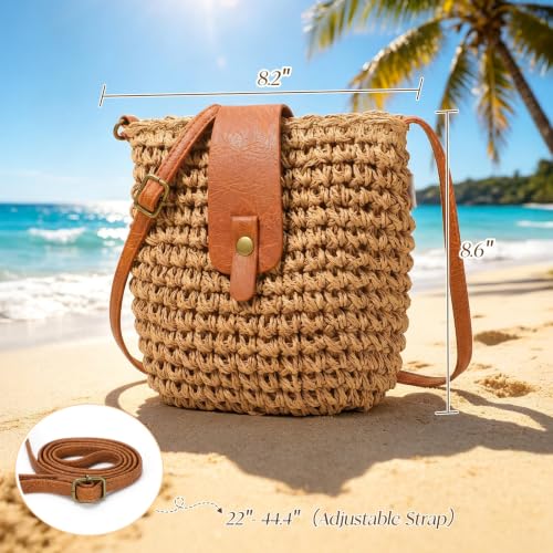 Image of Straw Bag Beach Purse Summer Purses for Women Vacation Handbags Woven Crossbody Bags Straw Shoulder Bag