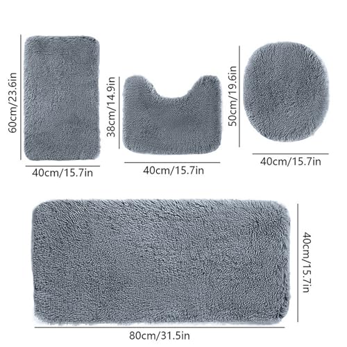 Heavyoff Badematte Set 4 teilig, Waschbar Badezimmerteppich, rutschfeste Badematte Toilettenmatte,Weich Saugfähige Badteppiche und WC Vorleger Duschvorleger, Rot – Bild 4