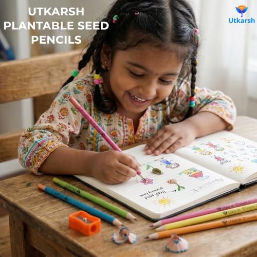 Image of UTKARSH Plantable Seed Pencils - Pack of 25 | Eco Friendly Pencils Made from Recycled Paper | Unique Return Gift for Kids, Birthday Parties & Corporate Events