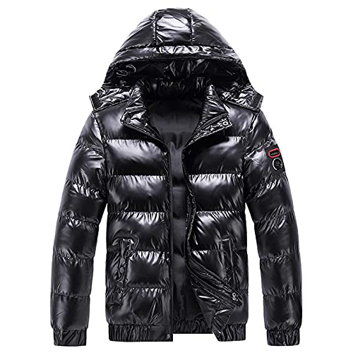 Warm donsjack heren lange winterjas warme wollen jas korte capuchon rits gewatteerde jas winterjas capuchon winterjas puffer jas zachte shell jas heren flanellen jas zwart - Image 5
