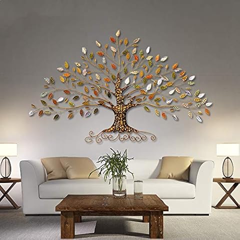 Fortune Tree Metal Wall Art, Light Luxury Home Sculpture Decor, 3D Leaves Wall Decoration, Creative Wall Hanging Décor, for Living Room,30"W x 18"H(77x45cm) Cover
