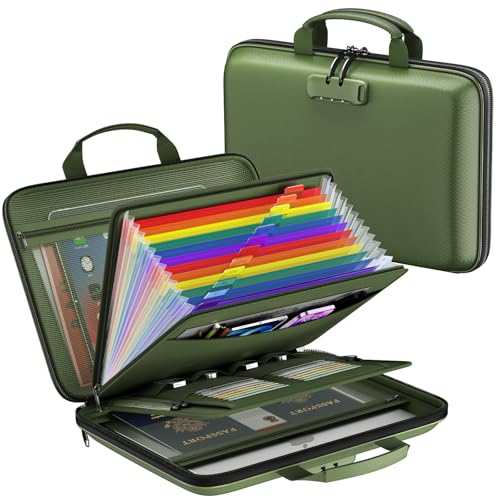 ZOOPIP Fireproof File Organizer,Fireproof Document Box with Lock,Large 13 Pocket Expanding File Folder,Hard-Shell Portable Safe Storage for Letter/Legal Document,Laptop,Valuables-Green by ZOOPIP - Used condition - US$31.00
