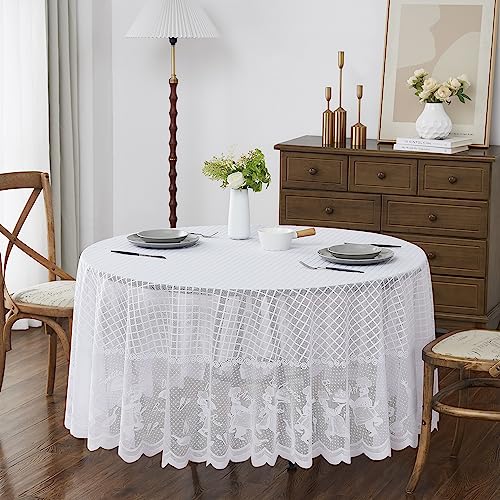 LinenZone-70-Inch-Round-Vintage-Tablecloth-Each-Lace-Tablecloth-Adds-a-Touch-of-Nostalgic-Elegance-to-Your-Farmhouse-Country-Shabby-Chic-or-Rustic-Table-Decor-Sherry-Round-70-White LinenZone 70 Inch Round Vintage Tablecloth Each Lace Tablecloth Adds a Touch of Nostalgic Elegance to Your Farmhouse Country Shabby Chic or Rustic Table Decor Sherry Round 70 White