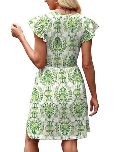Image of OFEEFAN Summer Dresses for Women Beach Vacation Clothes V Neck Ruffle Sleeve Babydoll Dress Elegant Classy Sundress