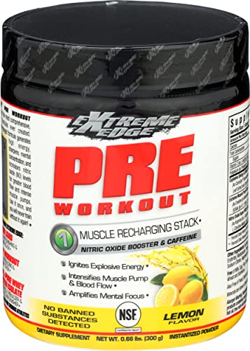Bluebonnet Nutrition Extreme Edge Pre workout, Muscle Recharging Formula*, Increases Nitric Oxide (NO) levels*, Soy-Free, Dairy-Free, Lemon, 0.66 LB, 30 Servings Bluebonnet Nutrition Extreme Edge Pre workout, Muscle Recharging Formula*, Increases Nitric Oxide (NO) levels*, Soy-Free, Dairy-Free, Lemon, 0.66 LB, 30 Servings