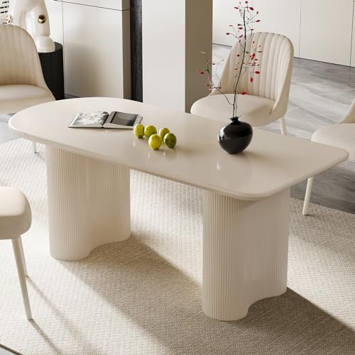 Weißer Esstisch mit Säulenbeinen, moderner minimalistischer Tisch für 6-8 Personen, ideal für Esszimmer, Küche und kleine Räume, platzsparendes Design, stilvoll und langlebig,Nur Esstisch. (180 cm)