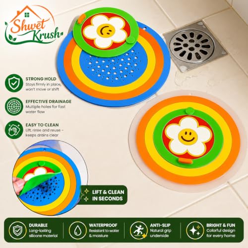 Image of Silicone Drain Cover Hair Catcher and Filter | Reusable Sink Drain Strainer, Bathroom Floor Drain Filter, Odor Blocker, Easy Cleaning Design, Flexible Silicone Drain Cover (Pack of 2)