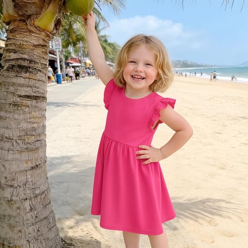 Image of Toddler Little Girls Casual Dresses Short Sleeve Crew Neck Graphic Cartoon Dress for 2-8 Years
