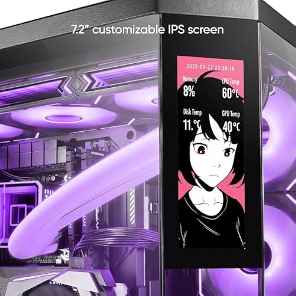 Корпус Mars Gaming MC-3TCORELCD Gaming ATX персональный 7 2-дюймовый IPS-экран тройное съемное закаленное стекло двойной боковой отсек поддержка жидкостного охлаждения до 360 мм черный