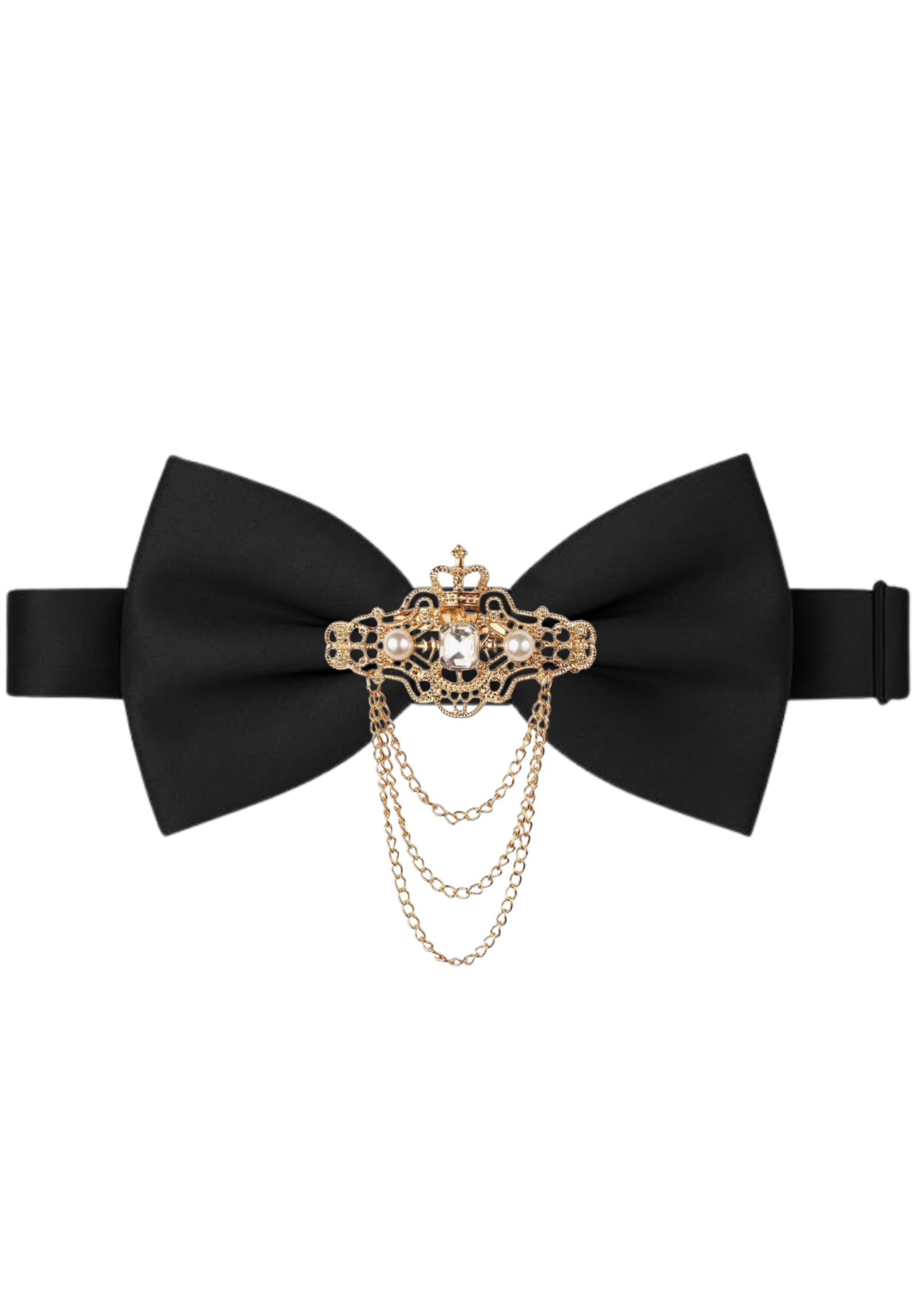 random stripe Men's Premium Black Satin Bow Tie with Royal Gold Brooch – Classic Party & Wedding Accessory Combo-picture-39