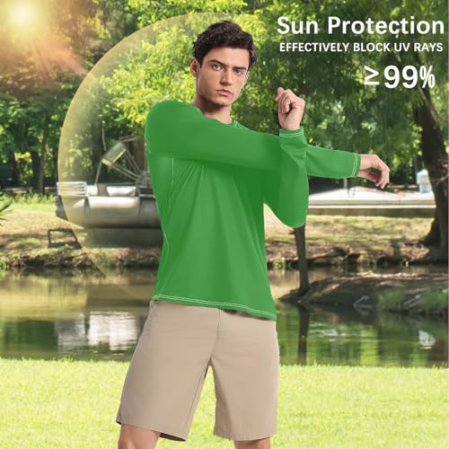 Safari Green Men's UPF 50+ Swim Shirts Quick Drying Long Sleeve Long Sleeve UV Sun Protection Beach4