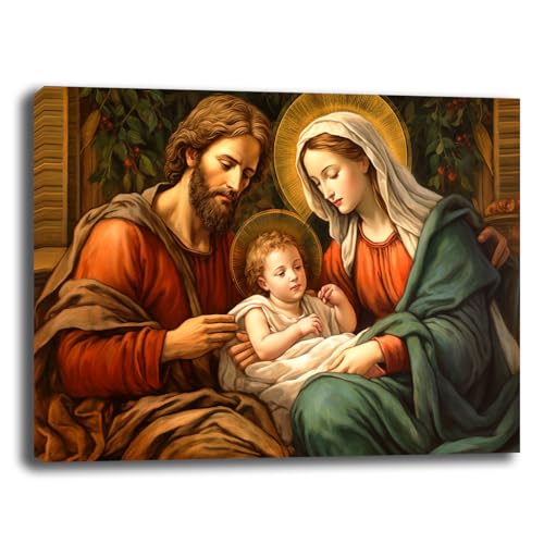Quadro Moderno Bambino Gesù Maria San Giuseppe Quadri moderni di tela canvas da Parete grande Capezzale Stampa su tela Camera da letto Decorazione Muro Soggiorno Arredo Cucina (70x100 cm, 5)