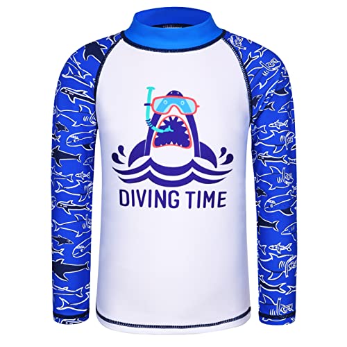 Image of TFJH E Boys Long Sleeve Rash Guard 2 Piece Swim Set UPF 50+ Age 3-14 | Soft Breathable, UV 50+, quick dry. Bright colorful prints kids love. Perfect for pool, beach, summer. active play.