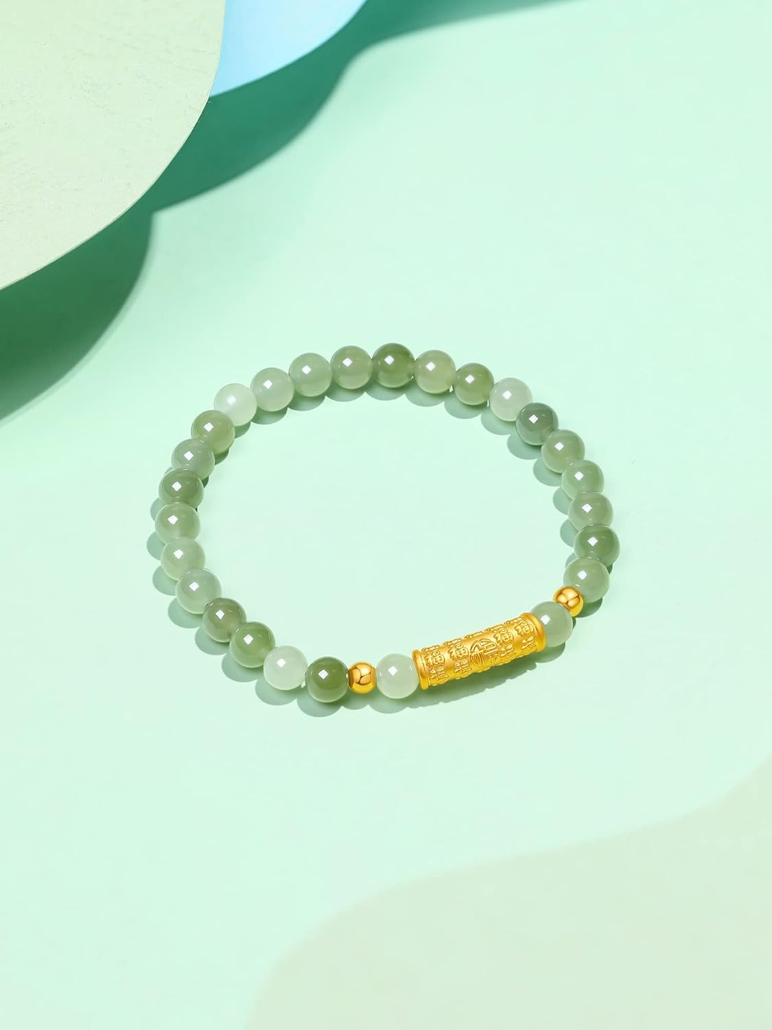 24K Gold Bracelet Jade Charm Bracelets Lucky Natural Beaded Bangle Adjustable Stretch Chain Green Healing Crystal Hetian Beads Bamboo Cuff Leaf Flower Feng Shui Good Luck Jewelry Protection Gifts - Image 6