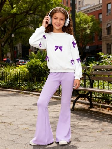 Image of Girls 2 Piece Outfits Long Sleeve Butterfly Sweatshirt & Flared Pants Fall Clothing Set Size 7-12 Years