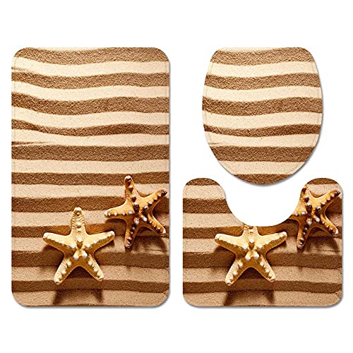 Claean-Acces-Home Toilettendeckelbezug Dreiteiliger Teppich Haushalt Wc-Sitzmatte Badezimmer Rutschfester U-Förmiger Teppich-Seestern 210027_60*90 (U-Förmig 40 * 50)