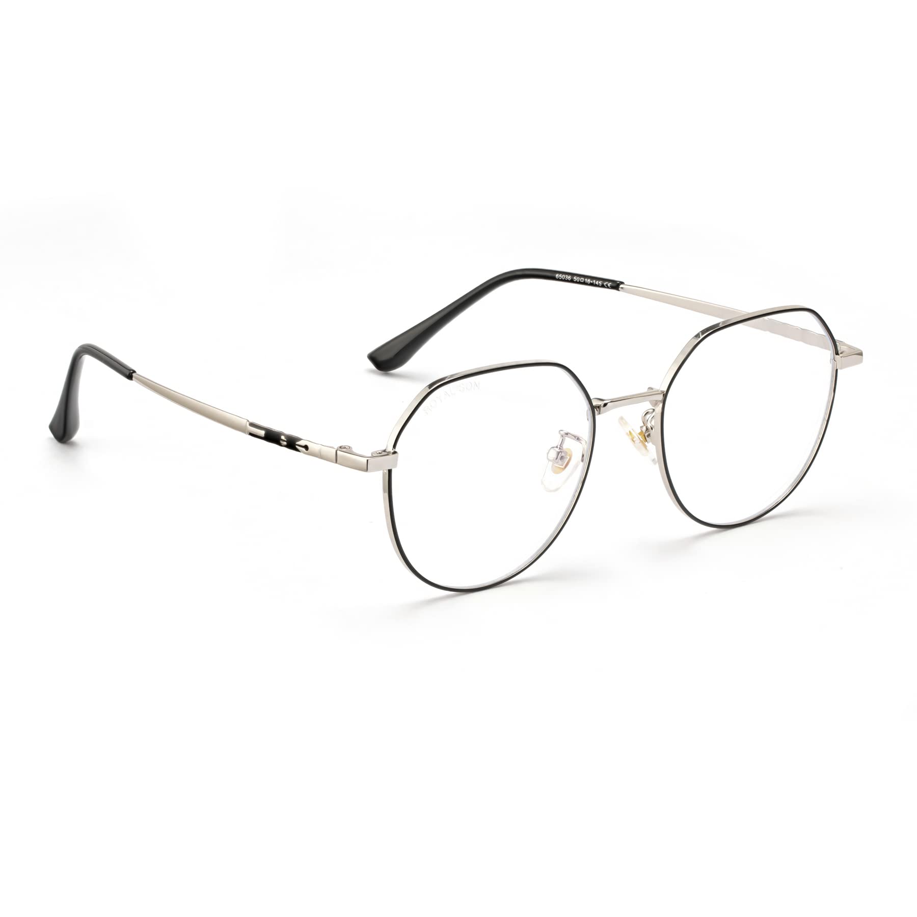 ROYAL SON Occhiali da computer rotondi antiriflesso per protezione degli occhi, unisex, trasparenti, Lente C2 Blue Block | Montatura Nera, M