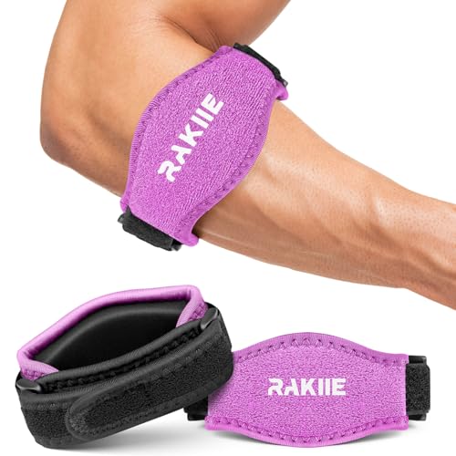 Image of Rakiie Elbow Brace for Tendonitis, Adjustable Golf and Tennis Elbow Relief for Men and Women (2, Plum)