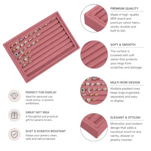Image of La Trove Velvet Ring Organizer Tray for Drawer, Earrings, Cufflinks, Pink