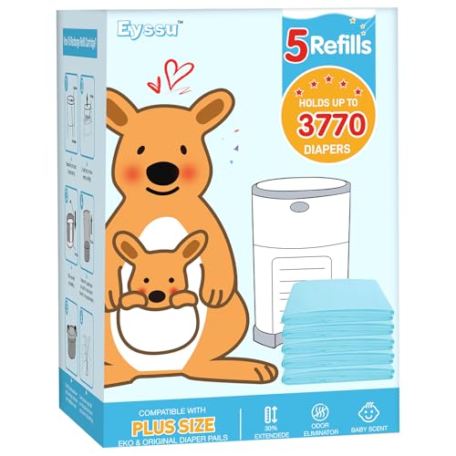 5 Pack Diaper Pail Refill Bags Compatible with Dekor Classic Diaper Pail, 40% Extra Length Refills Holds up to 3200 Diapers, Thickened Multi-layer Odor Control (Baby Scent)
