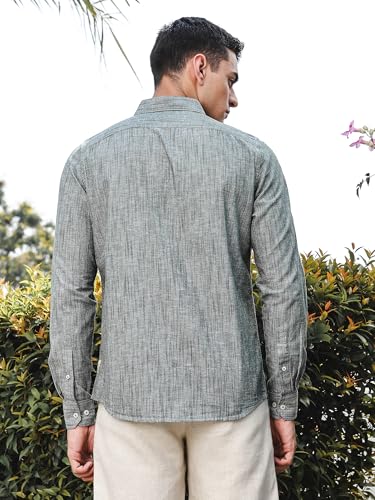 Image of Thomas Scott Men's | Solid | Premium Linen Blend | Spread Collar | Summer Wear | Long Sleeve | Shirts for Men