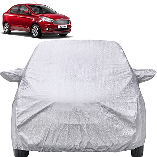 Image of Autofact Waterproof Car Body Cover Compatible with Ford Figo Aspire (2015 to 2022), with Mirror Pockets, Shinning Silver Design, Non Woven Fabric Triple Stiched, Ford Figo Aspire Car Accessories