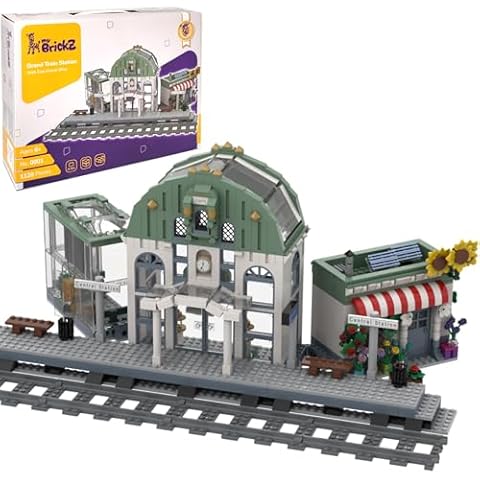myBrickZ Large Train Station Set with Flower Shop Cover