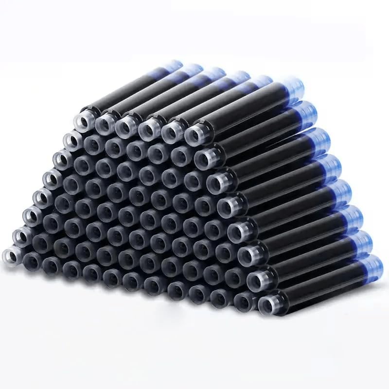 Image of Blue Fountain Pen Ink Cartridges, 50 Pack, 3.4mm Bore, Quick-Drying, 51mm Length (50)