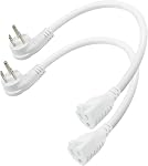 [2PACK] White Flat Plug Short Power Extension Cord - 8inch Low Profile Flat Plug 3 Prong Grounded Indoor Extension Cord, Rated for 13AMP,16AWG Heavy Duty Electrical Extension Cord with Flat Head