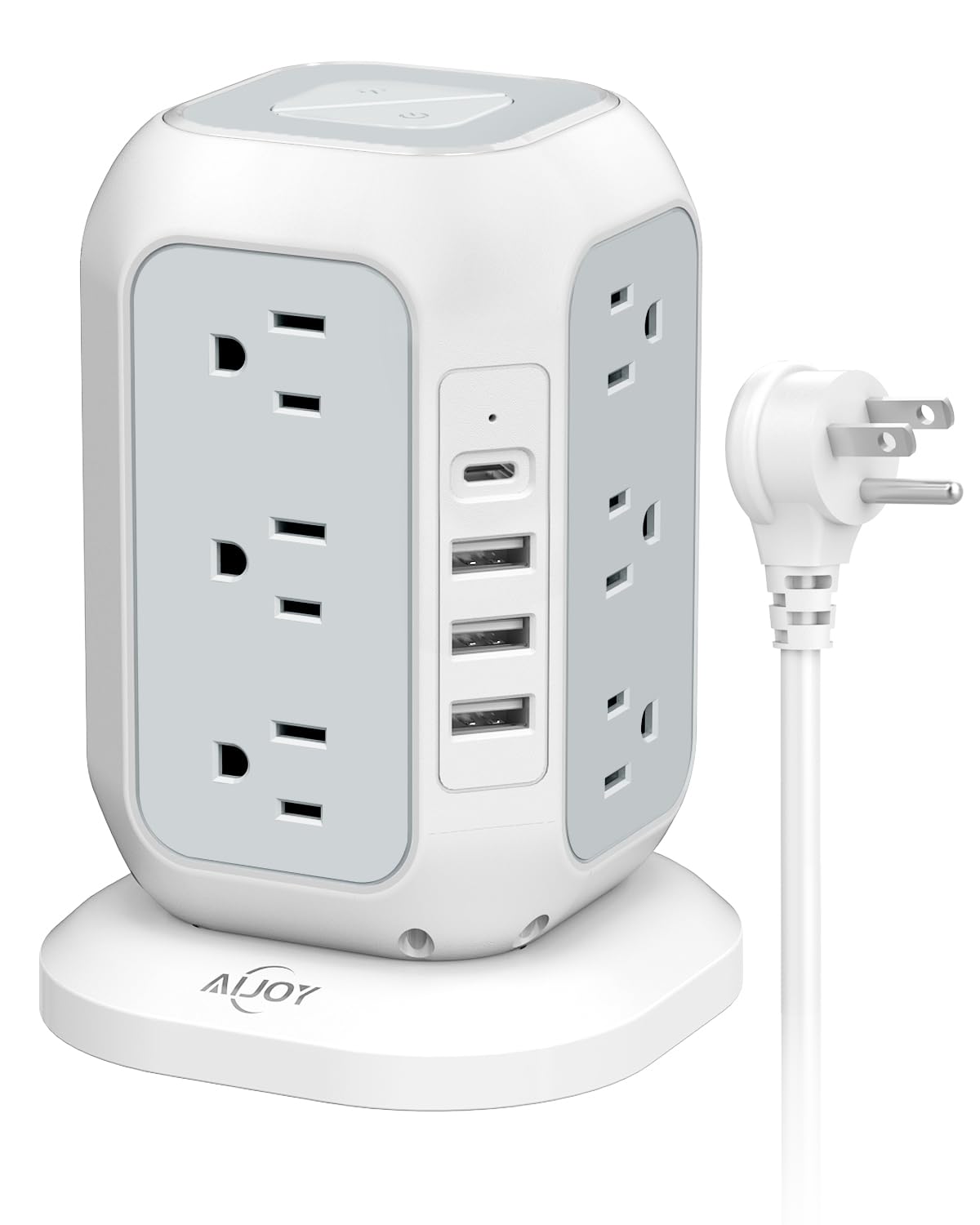 AiJoy Surge Protector Power Strip - 12 AC Outlets, 4 USB Ports (1 USB-C), 10ft Extension Cord, Charging Station with Surge Protection for Home, Office