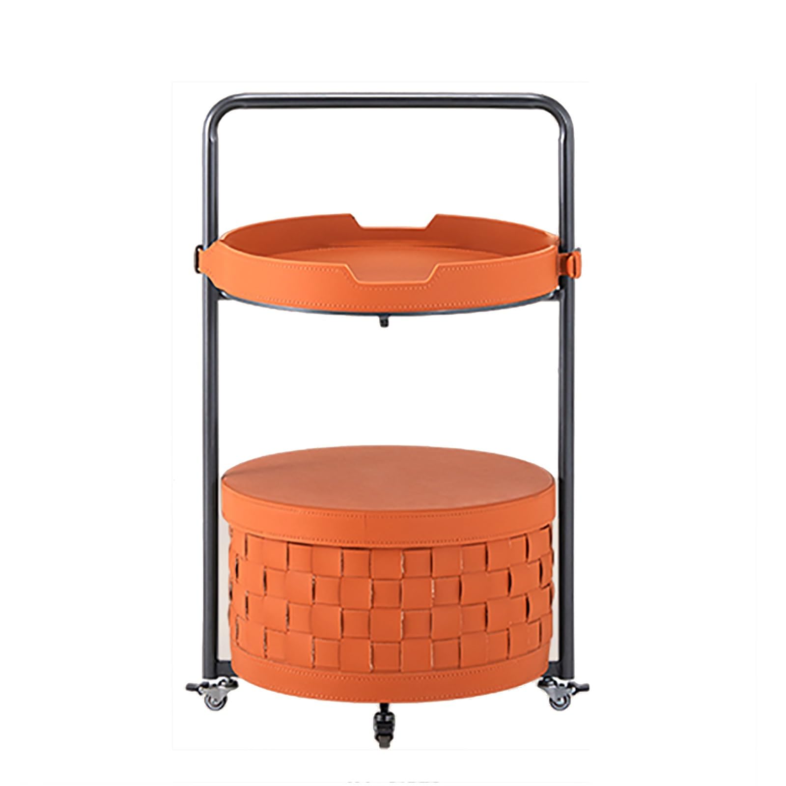 SXZenSpace 2 Tier End Table, Vintage Side Table with Storage Basket Leather Small Wheels for Living Room Sofa Couch Bedroom(Orange)