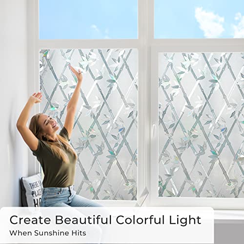 Bofeifs Window Privacy Film Etched Bamboo Rainbow Window Clings 3D Non-Adhesive Stained Glass Window Film For Living Room Kitchen Lobby Porch Gaming Room 17.7 X 78.7 Inches #TOP1