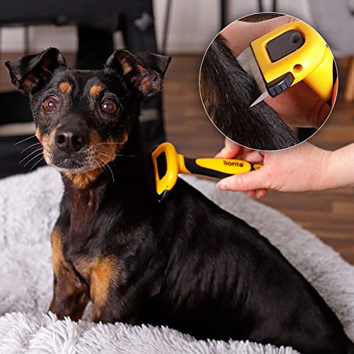lionto Unterfellbürste, rutschfester Griff & abnehmbare Klinge, schmal, Bürste für Hunde & Katzen, schonende Fellpflege & abgerundeter Borsten, Hundebürste geeignet für langes & kurzes Fell, rostfrei
