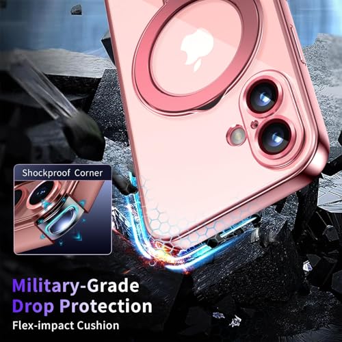 Image of Magnetic for iPhone 16 Case with Invisible Stand[Compatible with MagSafe][Full Camera Lens Protector][Military Drop Protection] Shockproof Not Yellowing Clear Soft Slim for Women Men, Pink