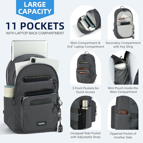 Carry On Travel Backpack For Women, 18 Inch Water Resistant Large Backpack Lightweight Bookbag For Men, 8x14x18 Personal Item Bag Casual Daypack Backpacks For Work Office Commuter (Dark Gray)3