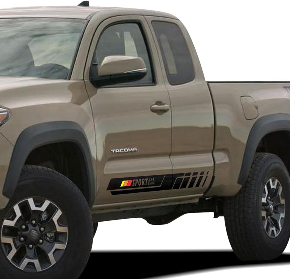 2X Side Door Stripes Decal Sticker Sport Edition 4X4 Compatible with Toyota Tacoma 2004 - Present (#02) (Matte Black)
