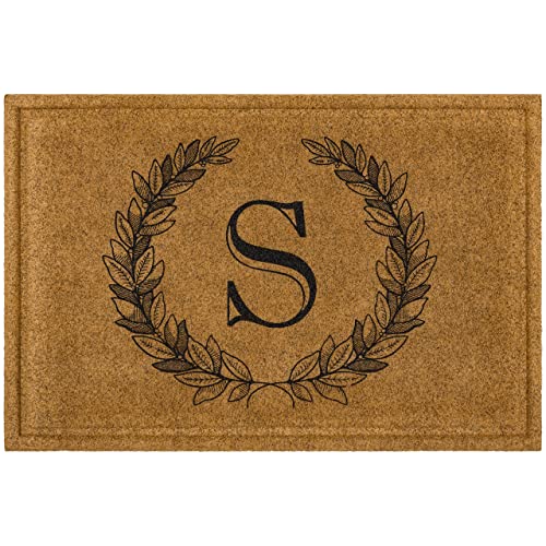 Mohawk Home - Mohawk Home Entryway Door Mat Laurel Monogram Letter S 2' x 3' Faux Coir Doormat All Weather Outdoor Non Slip Recycled Rubber